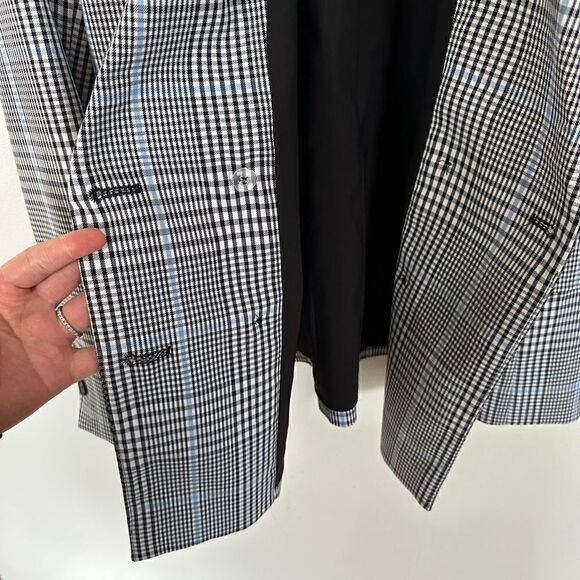 Halogen Women’s Double Breasted Small Checkered Windowpane Plaid Oversized Blaze - Picture 6 of 8